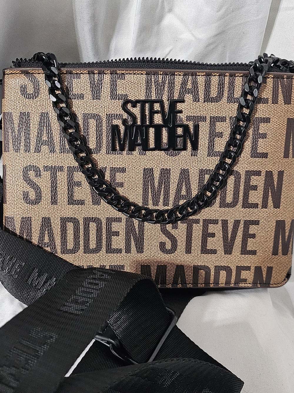 Steve Madden Men’s Logo Crossbody Bag - Tan & Black